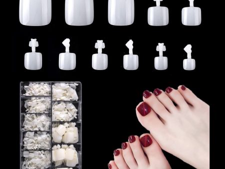 Juego de 550 uñas postizas para los pies, 11 tamaños de pegamento natural para uñas postizas, cobertura completa, uñas postizas francesas con caja para salón de uñas y uñas DIY Supply