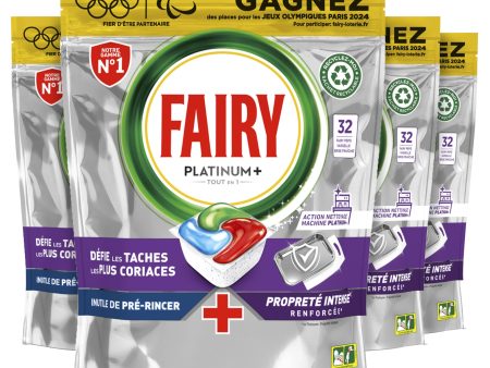 Tabletas Lavavajillas Fairy Platinum Plus Todo en 1, 128 cápsulas (4x32 pastillas), Brisa Fresca, Limpieza Óptima Efectiva Incluso en la Grasa Incrustada Embalaje Deteriorado Supply