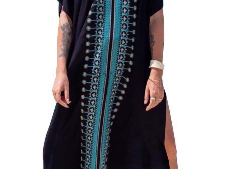 Talla: Talla única - Vestido de playa suelto de caftán largo para mujer, vestido largo de bikini, para verano, maxivestido bohemio, poncho de playa, vestido de playa, vestido de playa, pareos, talla única, D-azul negro For Sale